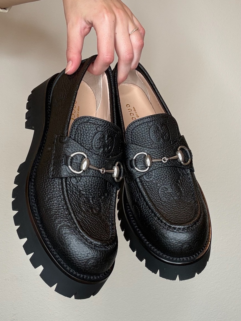 Gucci monogram embossed chunky loafers
